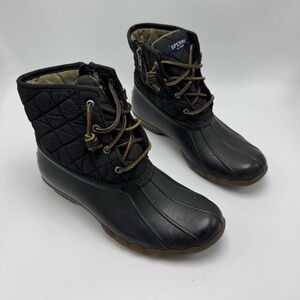 Sperry Top-Sider Saltwater Duck Boot Womens Size 7 Black Quilted Rubber Rain